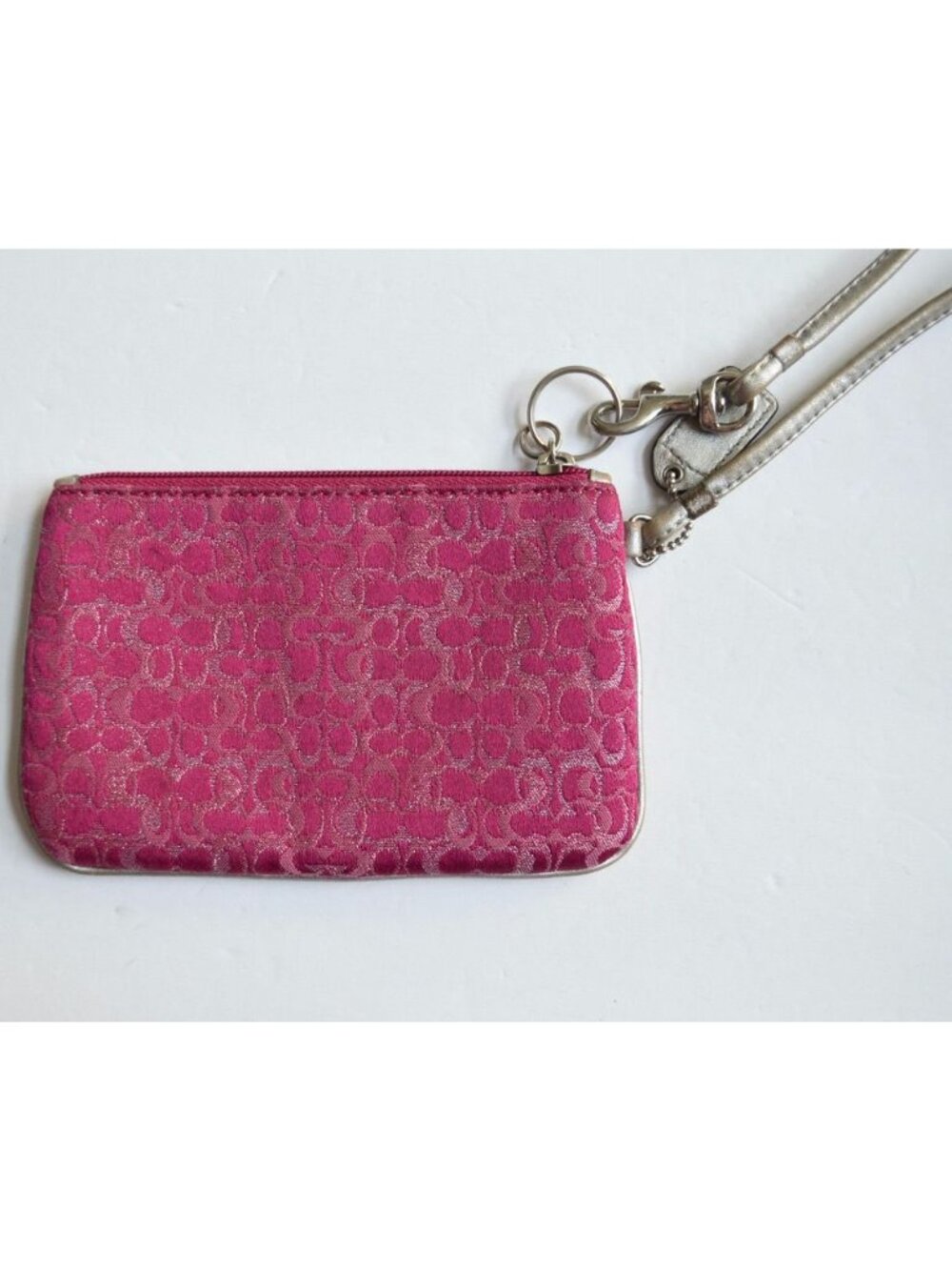 Coach Pink Signature Logo Metallic Wristlet w/ Hangtag Lurex Raspberry - Picture 6 of 7